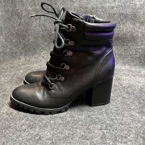 Womens Black Lace‎ Up Ankle Boots Lug Heel Combat Booties